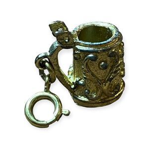 Monet Mug Drink Cup Glass Beer Stein Metal Charm Gold‎ Tone Vintage 60s